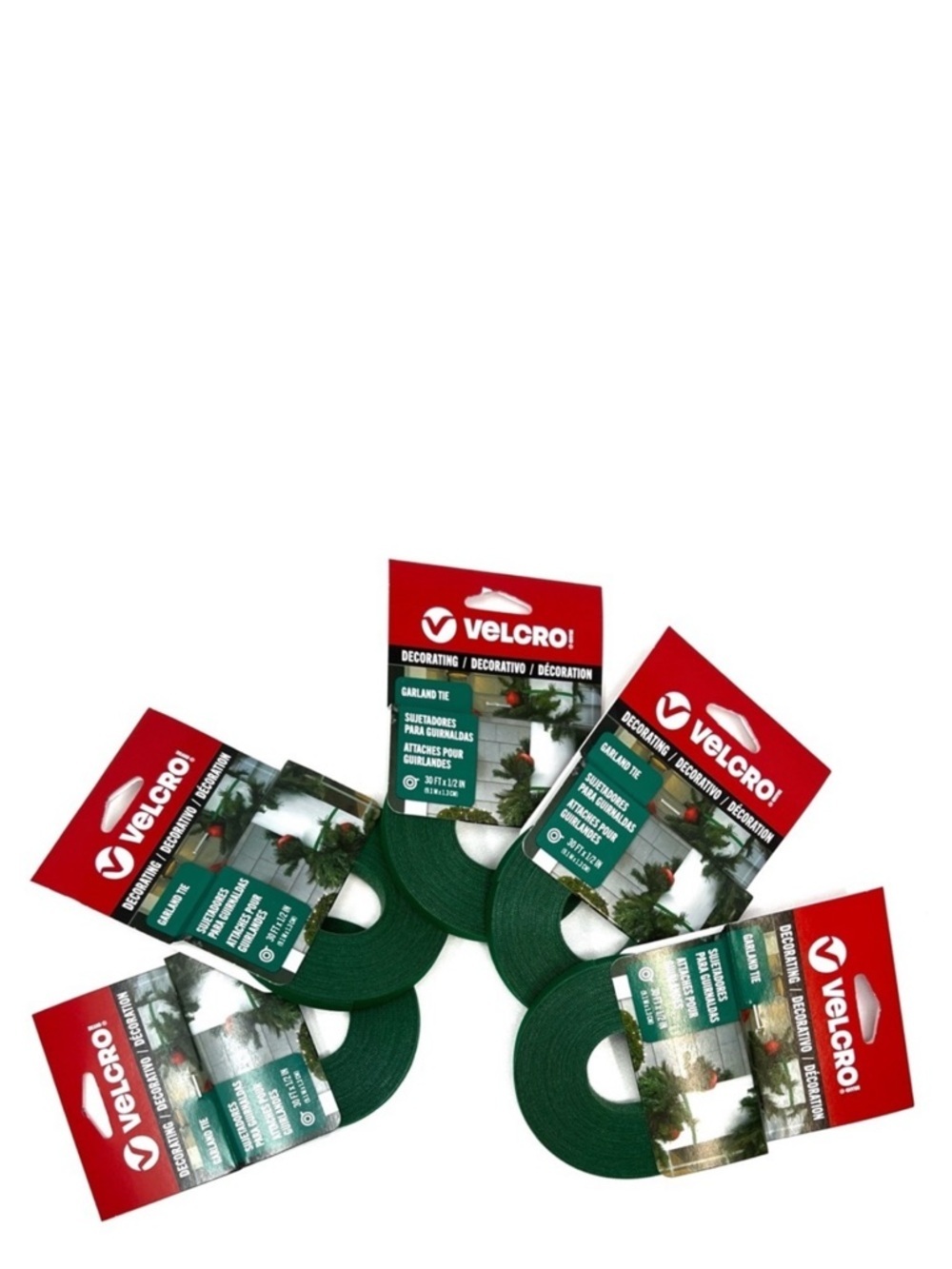 Five Rolls of Velcro Decorating Garland Tie 0.5” X 30’ Holiday Christmas New NWT
